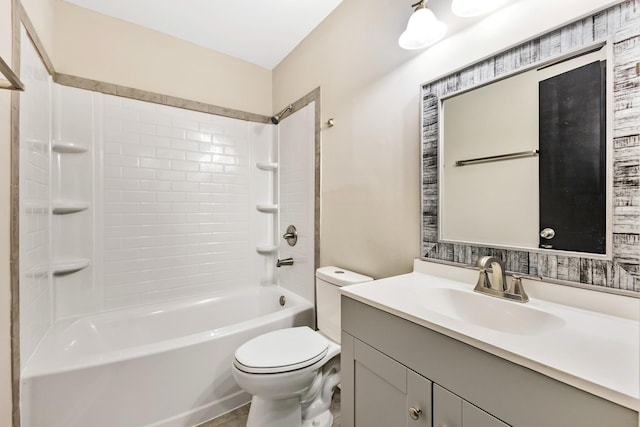 full bathroom with toilet, vanity, and  shower combination