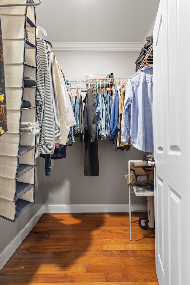 walk in closet with hardwood / wood-style floors