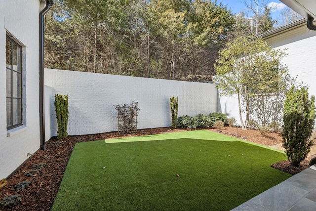 view of yard with a fenced backyard