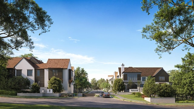 view of road featuring sidewalks, a residential view, and curbs