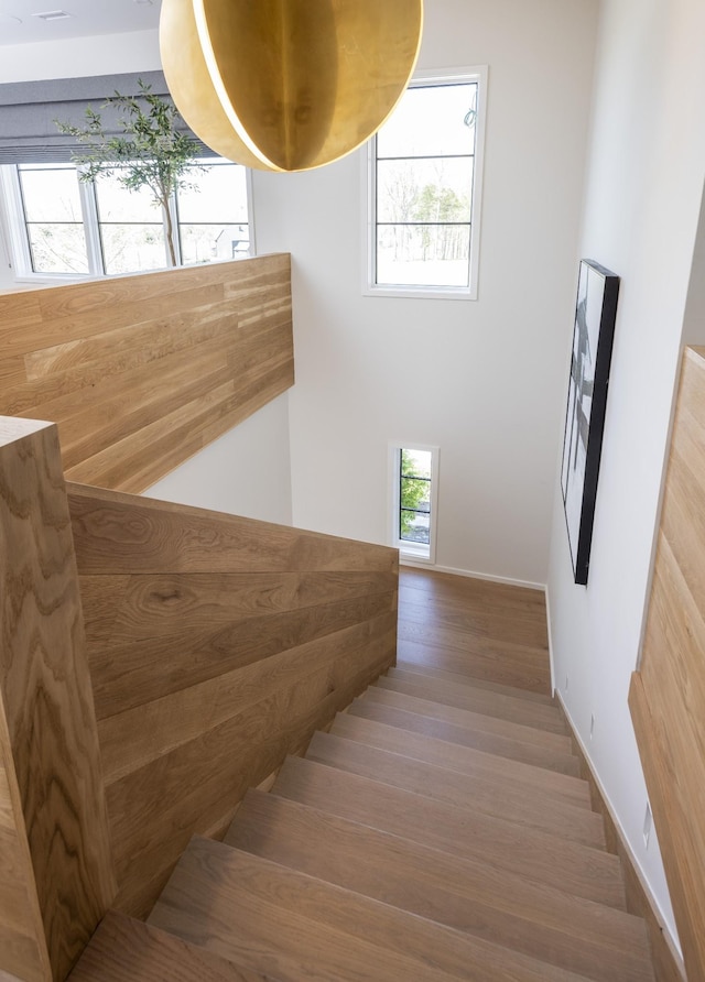 staircase featuring hardwood / wood-style floors