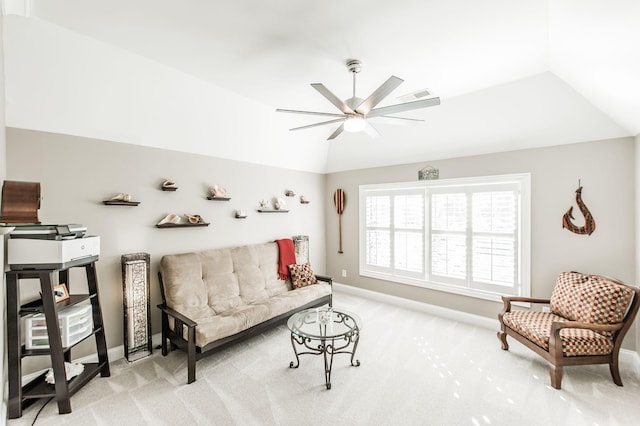 interior space featuring vaulted ceiling and ceiling fan