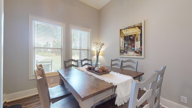 dining space featuring plenty of natural light and dark hardwood / wood-style floors