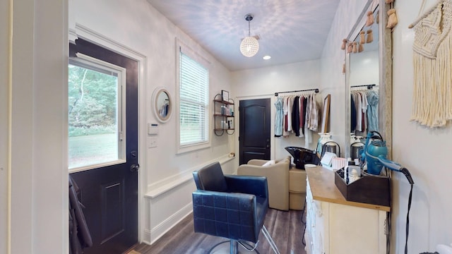 foyer with dark hardwood / wood-style flooring