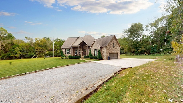 view of front facade featuring a garage and a front lawn