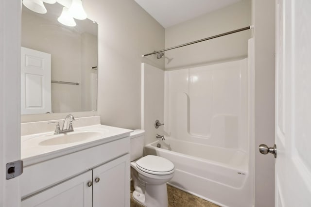 full bathroom with shower / bathtub combination, toilet, and vanity