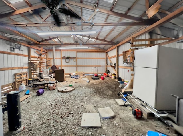 garage with white refrigerator