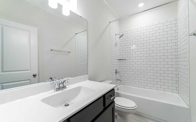 7934 Pine St, Fairview, TN 37062 - bathroom with toilet, crown molding, vanity, and shower / tub combination