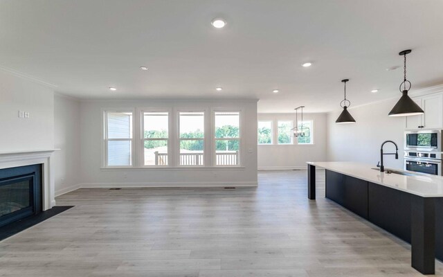 7934 Pine St, Fairview, TN 37062 - kitchen featuring appliances with stainless steel finishes, ornamental molding, light countertops, light wood-type flooring, and baseboards