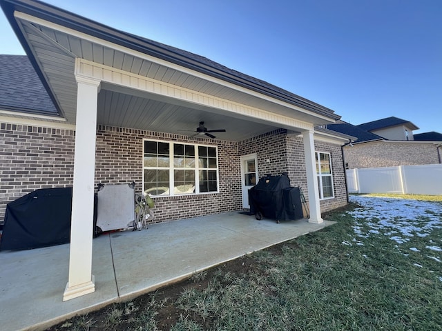 view of patio / terrace featuring ceiling fan and area for grilling