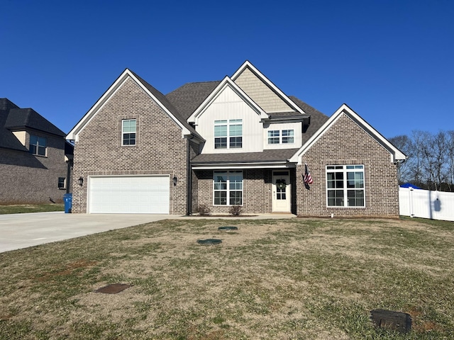 craftsman-style house with a front lawn and a garage