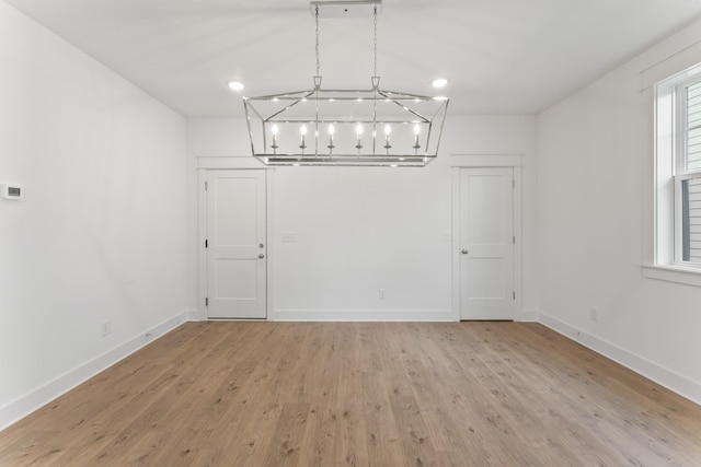 unfurnished dining area with light hardwood / wood-style flooring