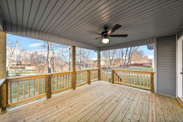 wooden terrace with ceiling fan