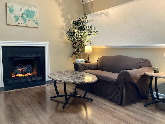 living area with hardwood / wood-style floors