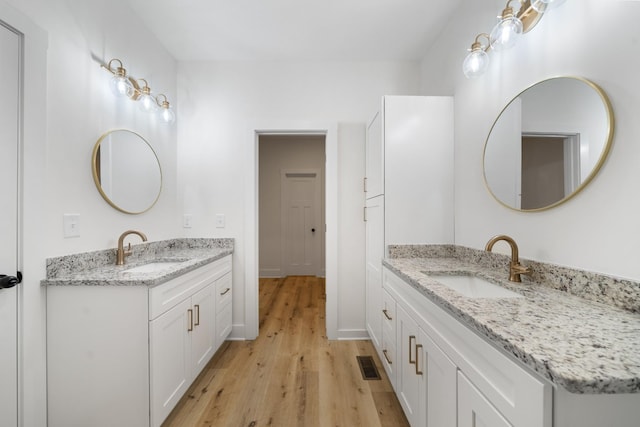 bathroom with vanity and wood-type flooring