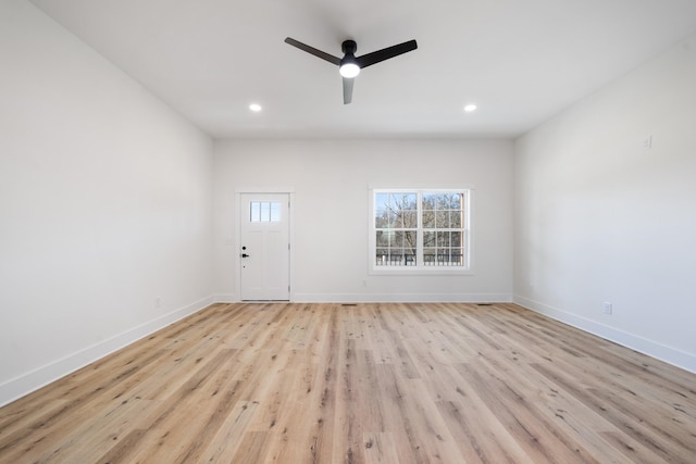 interior space featuring ceiling fan and light hardwood / wood-style flooring