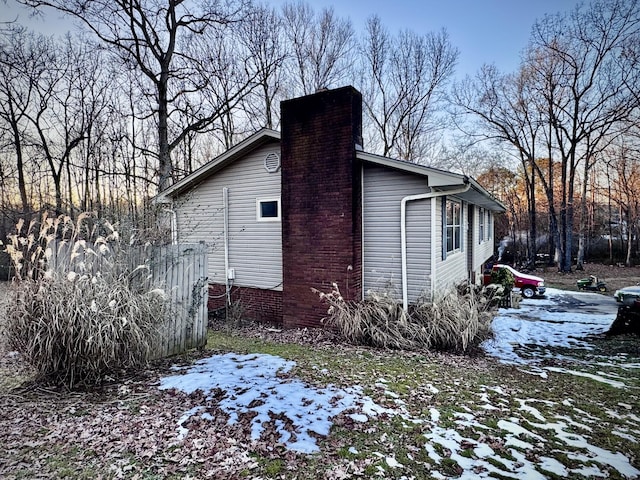 view of snow covered exterior