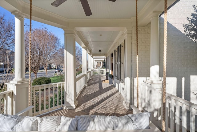 view of patio / terrace with ceiling fan and covered porch