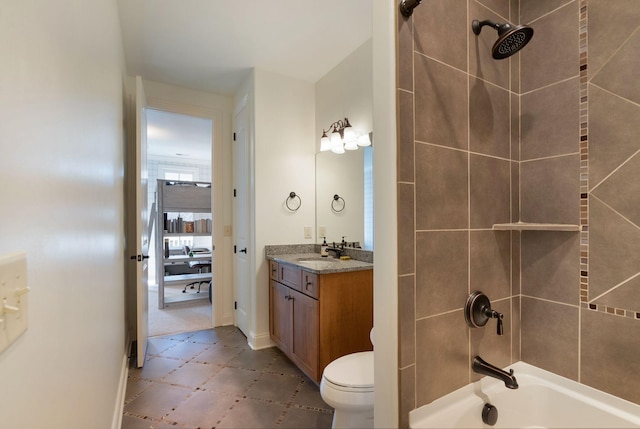 full bathroom featuring toilet,  shower combination, and vanity