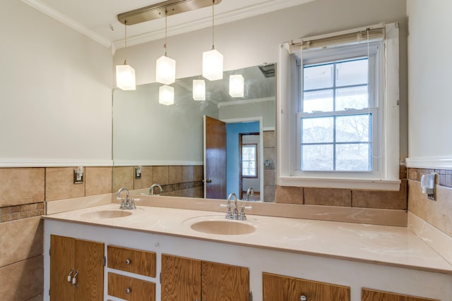 bathroom featuring vanity and crown molding