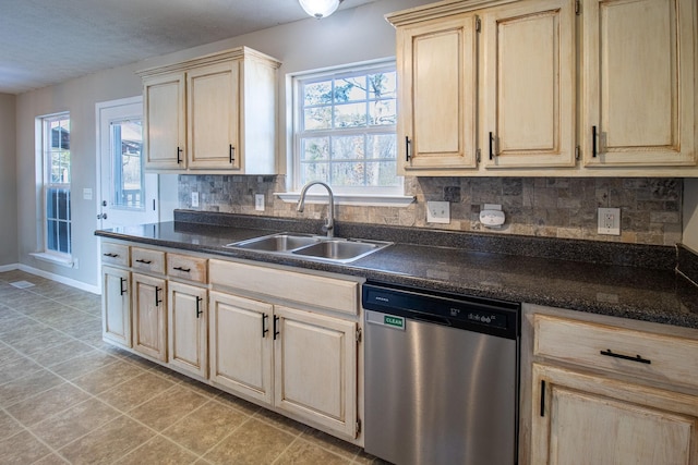 kitchen featuring dishwasher, sink, and backsplash