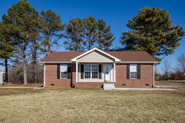 single story home with a front yard