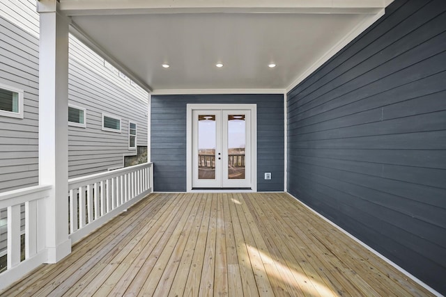 wooden deck with french doors