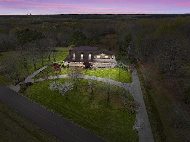 view of aerial view at dusk