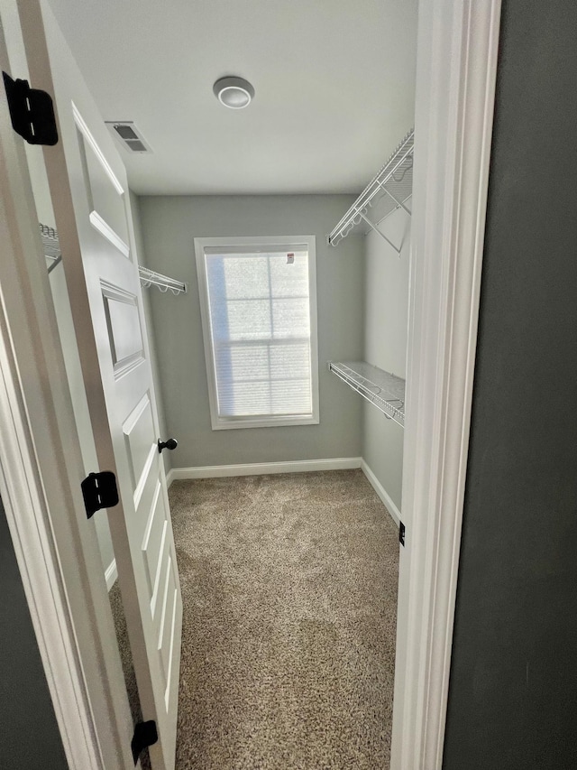 walk in closet with carpet flooring and visible vents