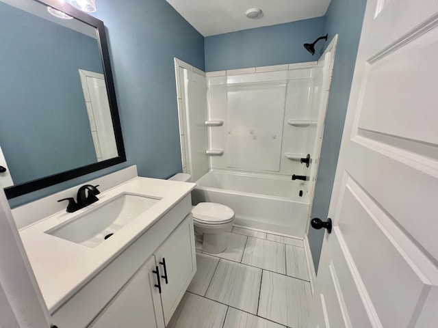 full bathroom featuring toilet, shower / bathtub combination, and vanity