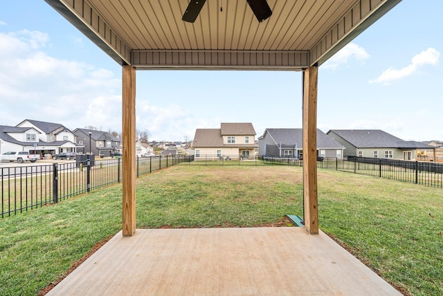 view of patio featuring ceiling fan