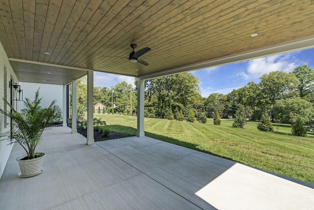 view of patio featuring ceiling fan