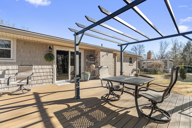 wooden terrace featuring a pergola