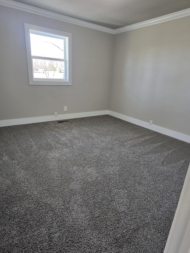 unfurnished room featuring carpet floors and ornamental molding