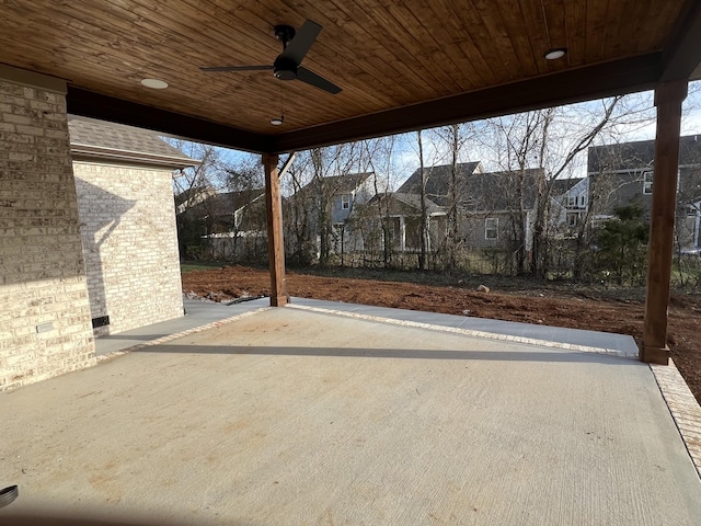 view of patio featuring ceiling fan