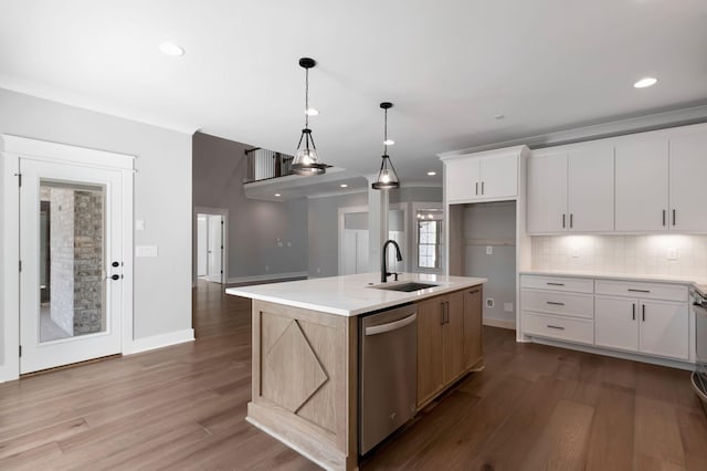 3025 Shady Forest Dr, Murfreesboro, TN 37128 - kitchen featuring dark wood-type flooring, tasteful backsplash, stainless steel dishwasher, and a sink