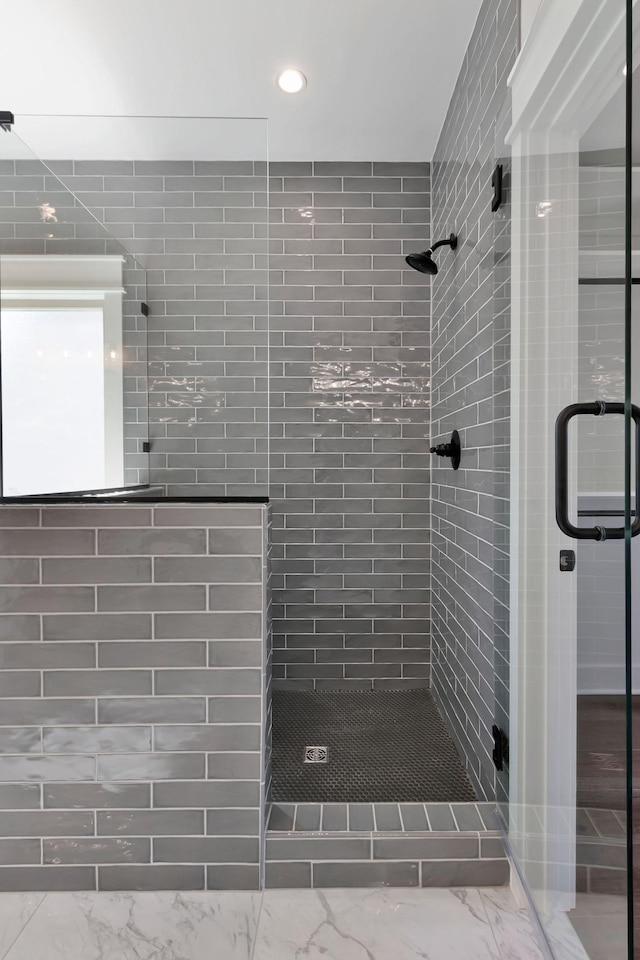 3025 Shady Forest Dr, Murfreesboro, TN 37128 - bathroom featuring recessed lighting, a shower stall, and marble finish floor