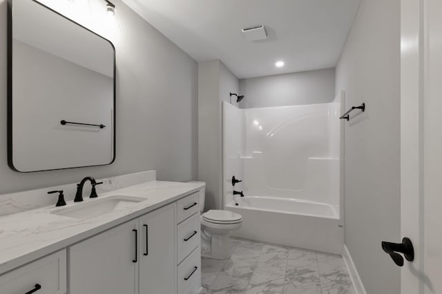 3025 Shady Forest Dr, Murfreesboro, TN 37128 - full bath with  shower combination, toilet, baseboards, marble finish floor, and vanity