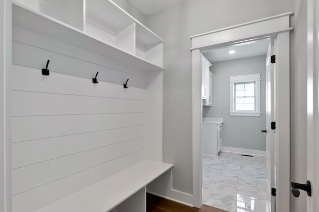 3025 Shady Forest Dr, Murfreesboro, TN 37128 - mudroom featuring marble finish floor, baseboards, visible vents, and recessed lighting