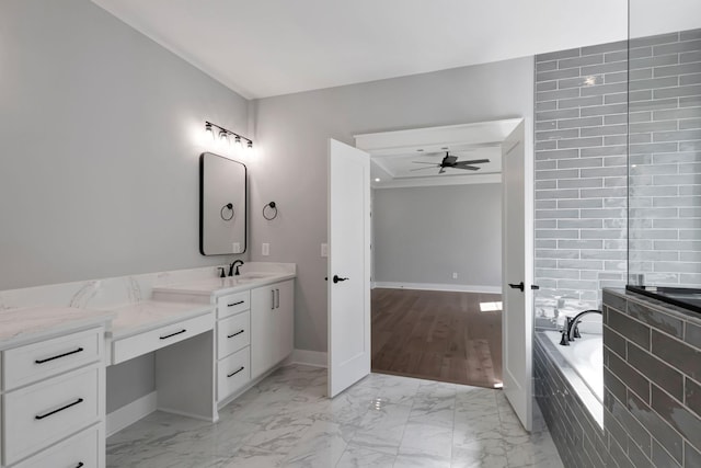 3025 Shady Forest Dr, Murfreesboro, TN 37128 - full bath featuring a bath, baseboards, marble finish floor, and ceiling fan