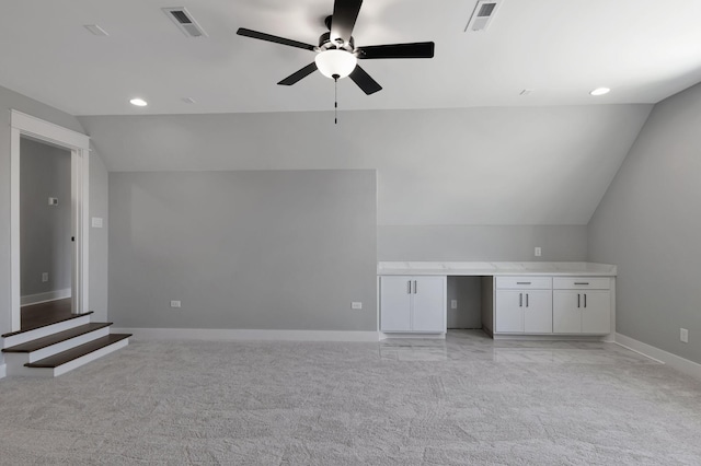 3025 Shady Forest Dr, Murfreesboro, TN 37128 - bonus room with vaulted ceiling, ceiling fan, light carpet, baseboards, and visible vents