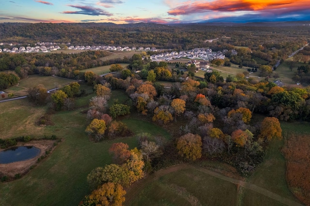 view of aerial view at dusk