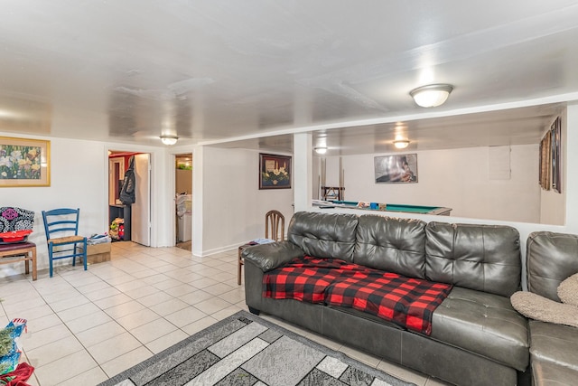 tiled living room featuring pool table