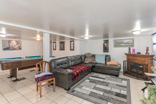 living room featuring pool table and light tile patterned floors