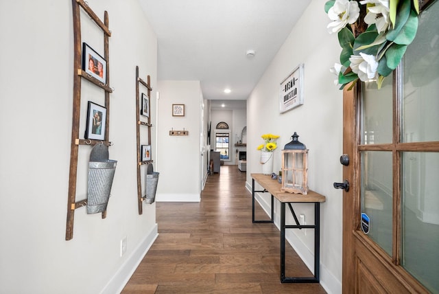 hallway featuring dark hardwood / wood-style flooring