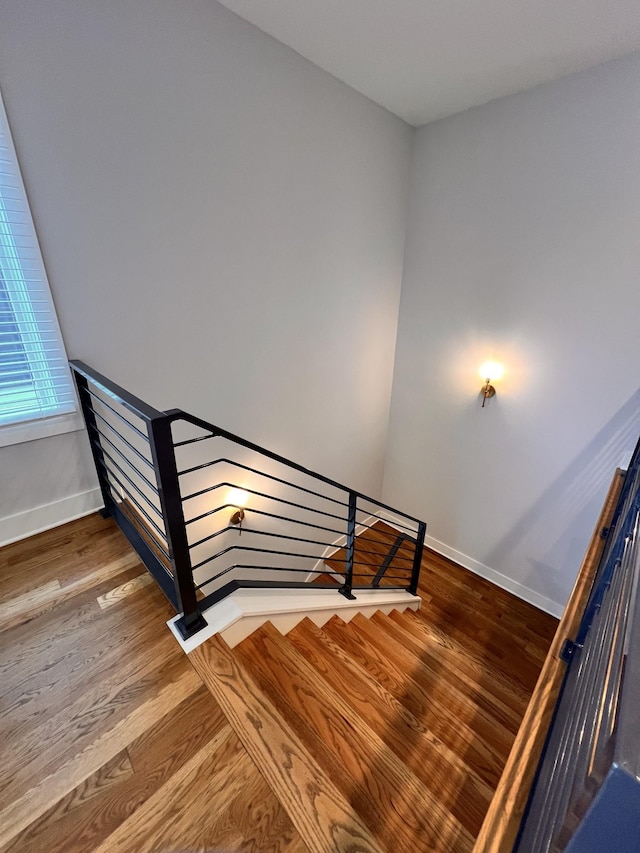 staircase featuring wood-type flooring