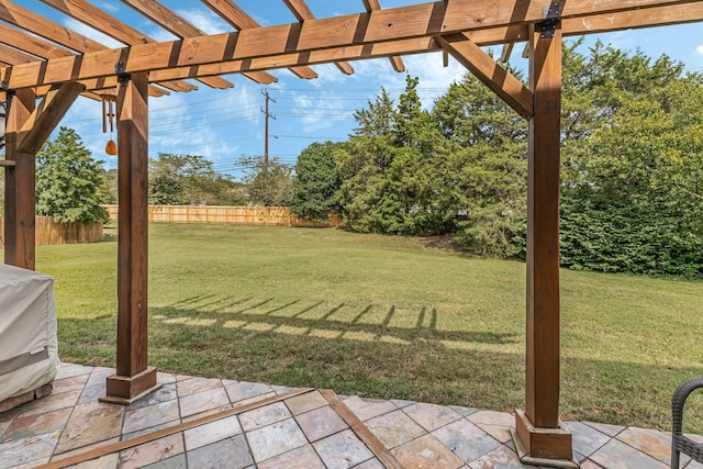 view of yard featuring a pergola and a patio