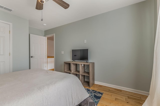 bedroom featuring ceiling fan and hardwood / wood-style floors