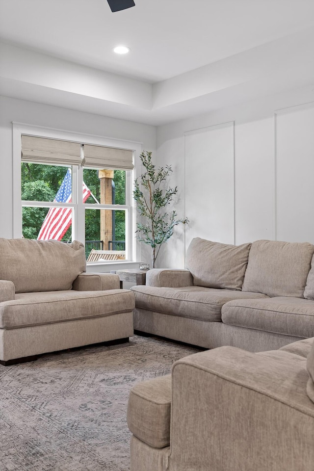 living room with recessed lighting