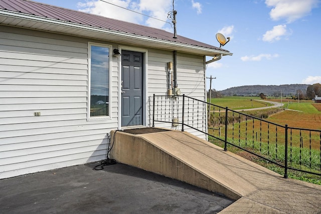 view of patio / terrace with a mountain view
